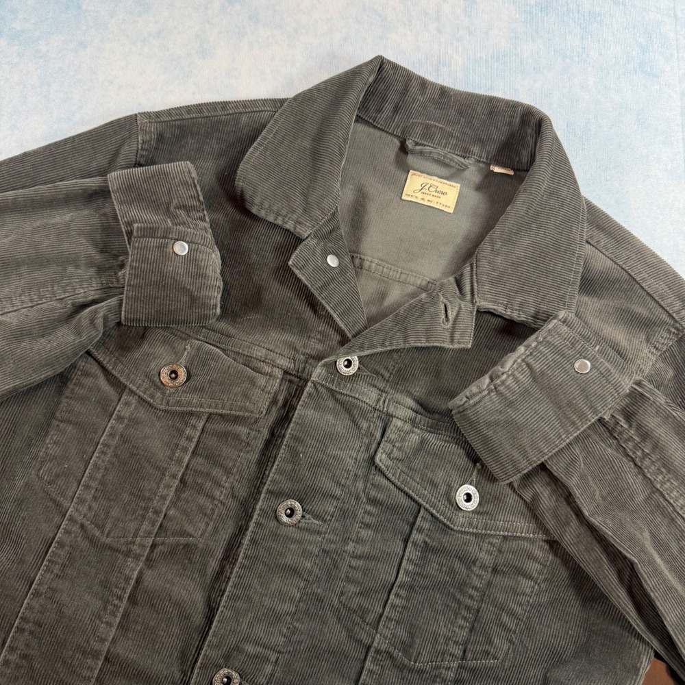 J.Crew Corduroy Trucker Jacket Mens Small Olive Green Excellent Stretch Utility